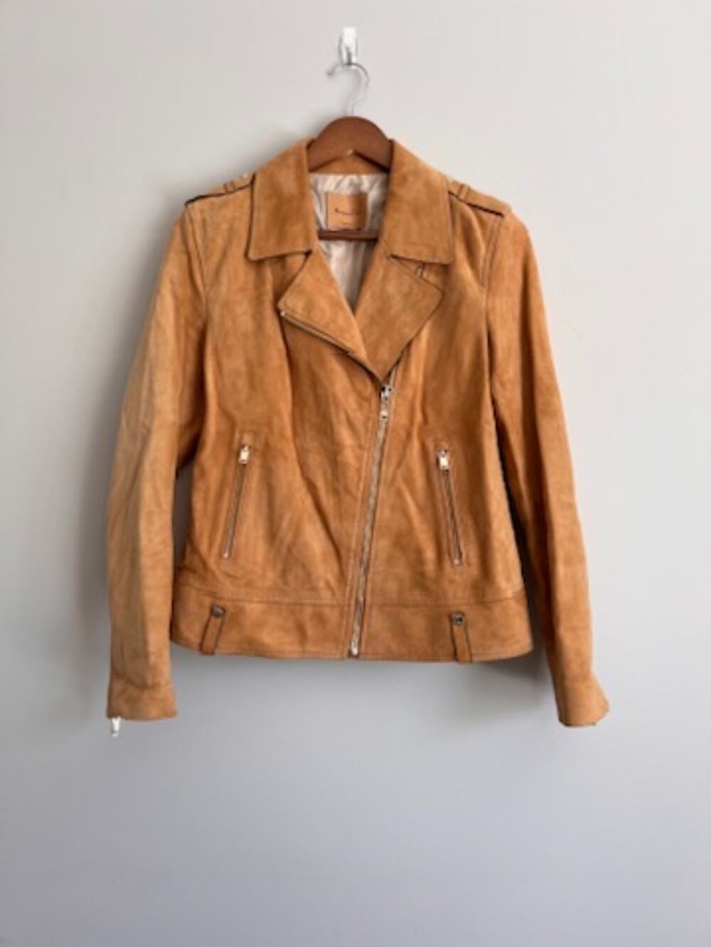 Massimo Dutti Goat Suede Moto Jacket Camel Tan Leather Size M - Picture 2 of 16